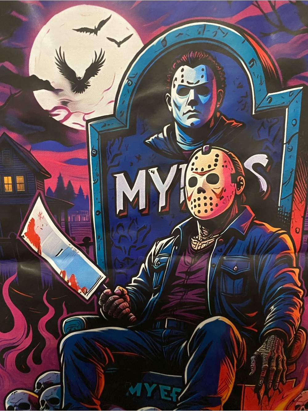 Horror Camp Jason Masked Killer Graphic Tee - Black with Neon Accents-Unisex